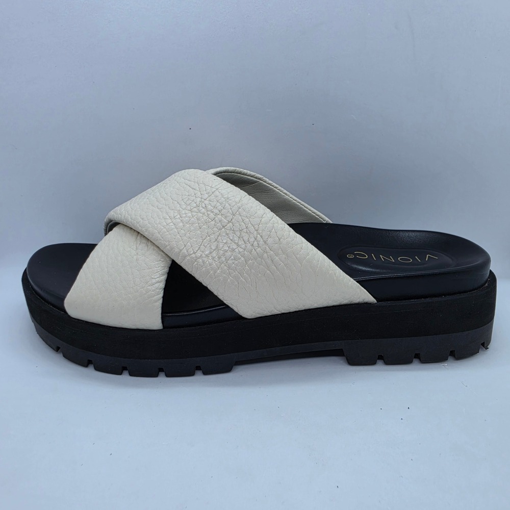 Vionic Vesta Cream Leather Crisscross Platform Slide Sandals Womens 9 Lug Sole - Picture 7 of 10